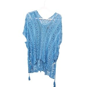 Blue Crochet Knit Tassel Cover Up Beach‎ Swim Pool Resort One Size